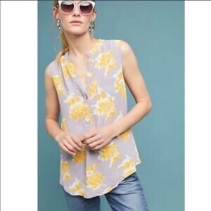 PORRIDGE Anthropologie Silverton Violet Floral Sleeveless Tank Blouse Size XS